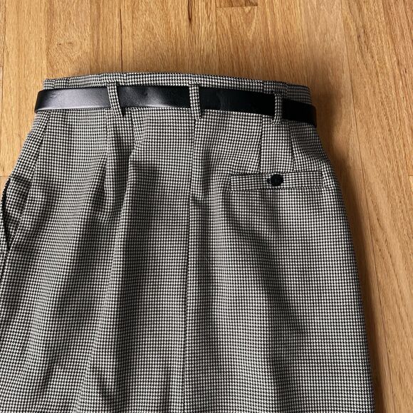vtg 90s liz claiborne belted Wool pencil Skirt houndstooth sz 8 Pleated pockets - Picture 4 of 6